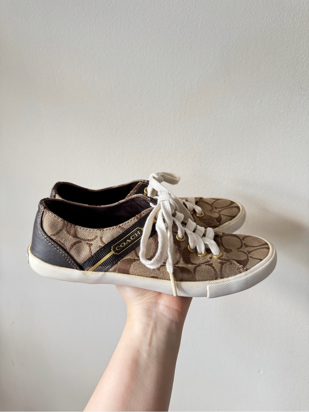Coach Brown & Tan Monogram Low Top Sneakers